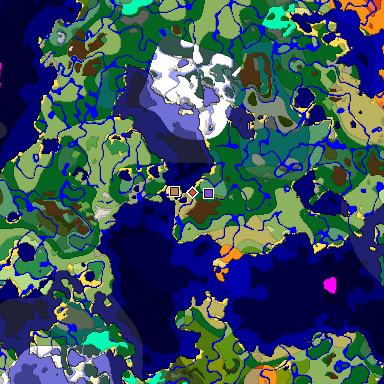 Predicted biome map of Java 1.19.2 seed -621016139067716264 around estimated spawn