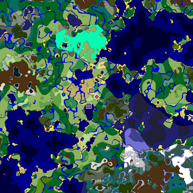 Predicted biome map of Java 1.19.2 seed 5813481914522060979 around estimated spawn