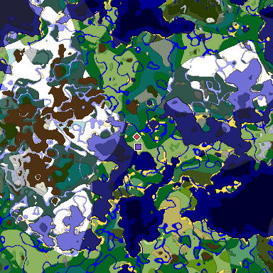 Predicted biome map of Java 1.19.2 seed 5493575335491099678 around estimated spawn