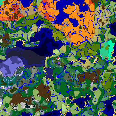 Predicted biome map of Java 1.19.2 seed -2445570878815608137 around estimated spawn