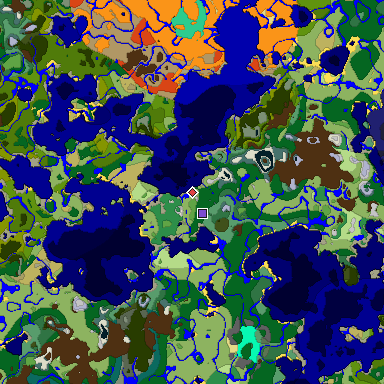 Predicted biome map of Java 1.19.2 seed 3830950908017063825 around estimated spawn