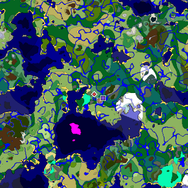 Predicted biome map of Java 1.19.2 seed 2963224643879829632 around estimated spawn