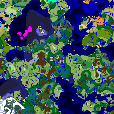 Predicted biome map of Java 1.19.2 seed 7370026768305869828 around estimated spawn