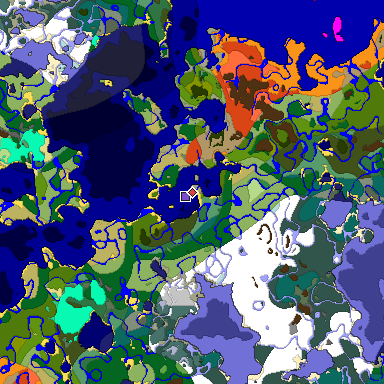 Predicted biome map of Java 1.19.2 seed -3046603748343457717 around estimated spawn