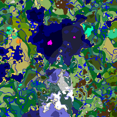 Predicted biome map of Java 1.19.2 seed -4749655911219090778 around estimated spawn