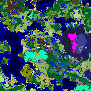 Predicted biome map of Java 1.19.2 seed -9200221464358250737 around estimated spawn