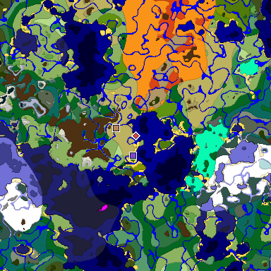 Predicted biome map of Java 1.19.2 seed 8637203051022259262 around estimated spawn