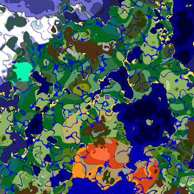 Predicted biome map of Java 1.19.2 seed -1066937536686559798 around estimated spawn