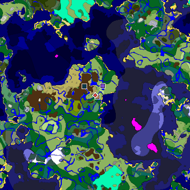 Predicted biome map of Java 1.19.2 seed 7532464479787323356 around estimated spawn