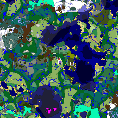Predicted biome map of Java 1.19.2 seed 5955705360859116560 around estimated spawn