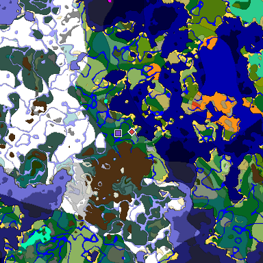 Predicted biome map of Java 1.19.2 seed 9016542357471410437 around estimated spawn