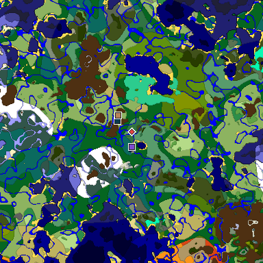 Predicted biome map of Java 1.19.2 seed 6252372219579558935 around estimated spawn
