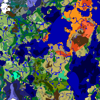 Predicted biome map of Java 1.19.2 seed -5425702624971159857 around estimated spawn