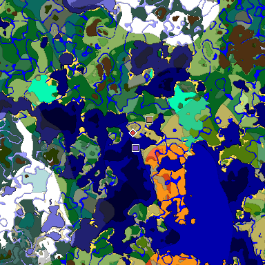 Predicted biome map of Java 1.19.2 seed 7777707630238057972 around estimated spawn