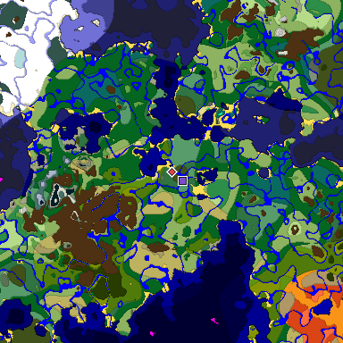 Predicted biome map of Java 1.19.2 seed 505471739396302505 around estimated spawn
