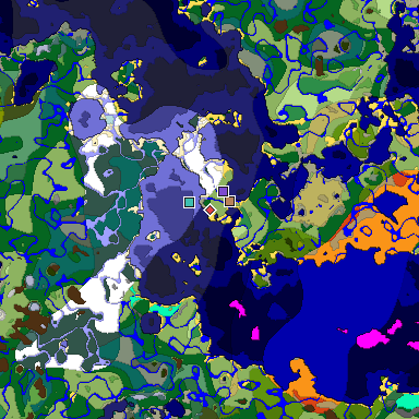 Predicted biome map of Java 1.19.2 seed -2423091887062940453 around estimated spawn