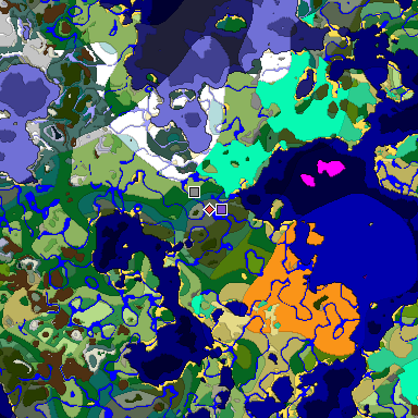 Predicted biome map of Java 1.19.2 seed -2850305234701061224 around estimated spawn