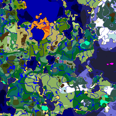 Predicted biome map of Java 1.19.2 seed -7912520174249673228 around estimated spawn