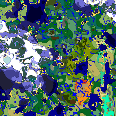 Predicted biome map of Java 1.19.2 seed 2744052124620380986 around estimated spawn