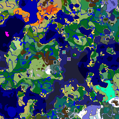 Predicted biome map of Java 1.19.2 seed 9004844170773836211 around estimated spawn