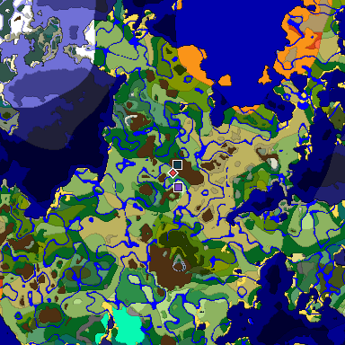 Predicted biome map of Java 1.19.2 seed -7842678034190215750 around estimated spawn