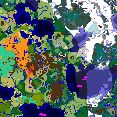 Predicted biome map of Java 1.19.2 seed 7004408969983967562 around estimated spawn