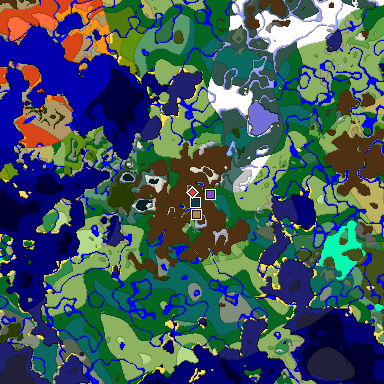 Predicted biome map of Java 1.19.2 seed 5760689263288665133 around estimated spawn
