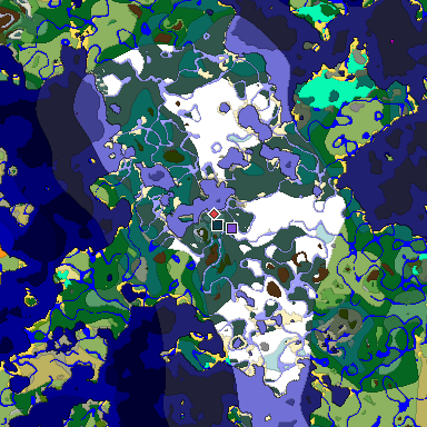 Predicted biome map of Java 1.19.2 seed 6732429478722299228 around estimated spawn