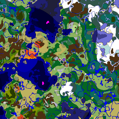 Predicted biome map of Java 1.19.2 seed -1852791121786344767 around estimated spawn