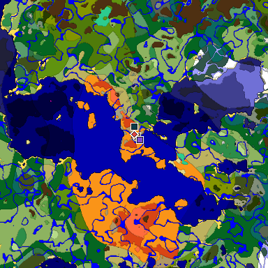 Predicted biome map of Java 1.19.2 seed 3999983164524876895 around estimated spawn