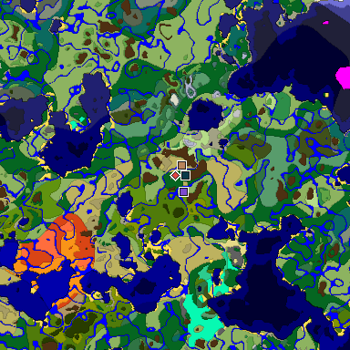 Predicted biome map of Java 1.19.2 seed -2781406881439072252 around estimated spawn