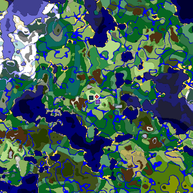 Predicted biome map of Java 1.19.2 seed 4267706557336427927 around estimated spawn