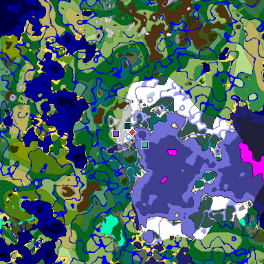 Predicted biome map of Java 1.19.2 seed 6265535193664055228 around estimated spawn