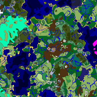 Predicted biome map of Java 1.19.2 seed -8281422886920356256 around estimated spawn