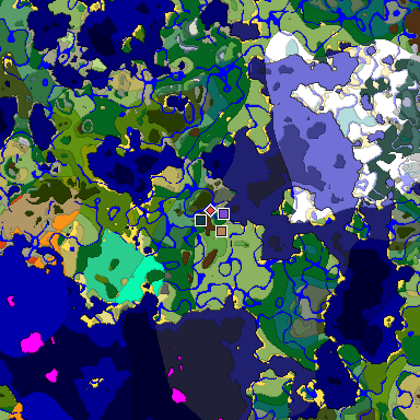 Predicted biome map of Java 1.19.2 seed 2827537947597932352 around estimated spawn