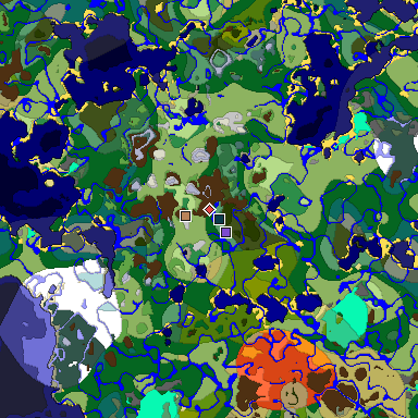 Predicted biome map of Java 1.19.2 seed -6541308979372400203 around estimated spawn