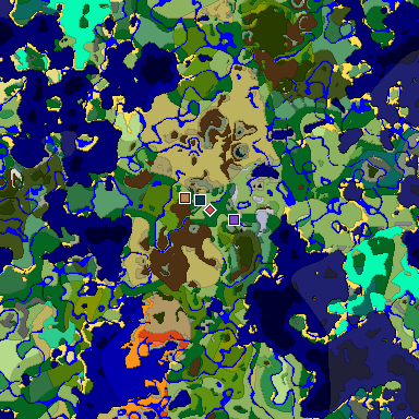 Predicted biome map of Java 1.19.2 seed -3529403555852089961 around estimated spawn