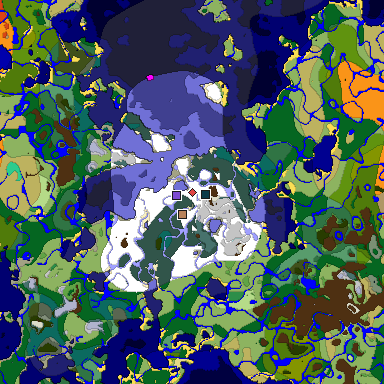 Predicted biome map of Java 1.19.2 seed 9127318034095781410 around estimated spawn