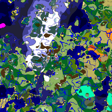 Predicted biome map of Java 1.19.2 seed -5274245428568591397 around estimated spawn