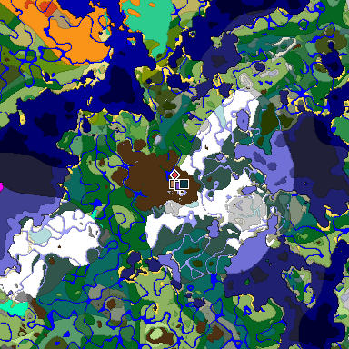 Predicted biome map of Java 1.19.2 seed 1940364525140286416 around estimated spawn