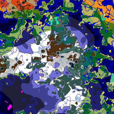 Predicted biome map of Java 1.19.2 seed -6837071857890333493 around estimated spawn