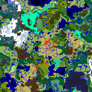 Predicted biome map of Java 1.19.2 seed -7770659702374358086 around estimated spawn