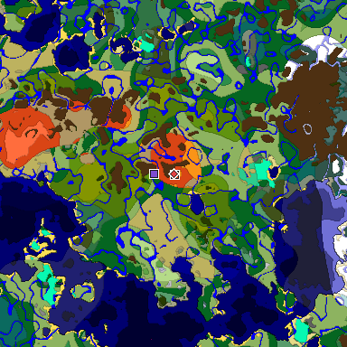 Predicted biome map of Java 1.19.2 seed -1339107619238812142 around estimated spawn