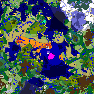 Predicted biome map of Java 1.19.2 seed -2921655194208915145 around estimated spawn