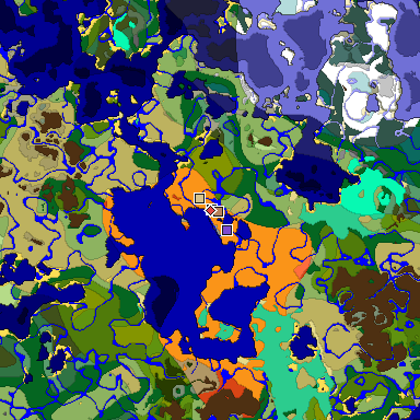 Predicted biome map of Java 1.19.2 seed 2010624826012374628 around estimated spawn