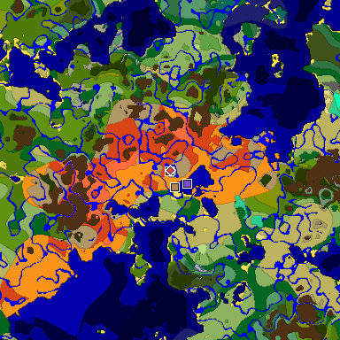 Predicted biome map of Java 1.19.2 seed 5931639984630462789 around estimated spawn