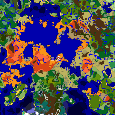 Predicted biome map of Java 1.19.2 seed 6610873375524233532 around estimated spawn