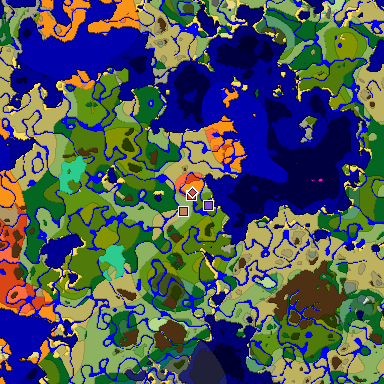 Predicted biome map of Java 1.19.2 seed 2114252807524249133 around estimated spawn