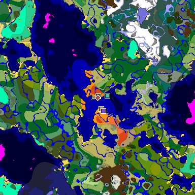 Predicted biome map of Java 1.19.2 seed 3838885497412468449 around estimated spawn