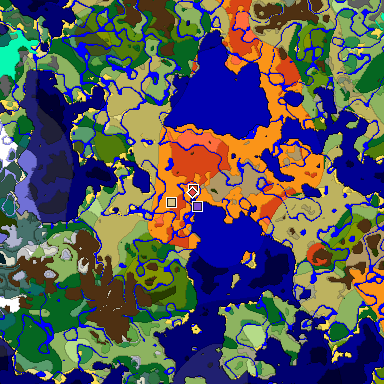Predicted biome map of Java 1.19.2 seed 6623608913464582073 around estimated spawn